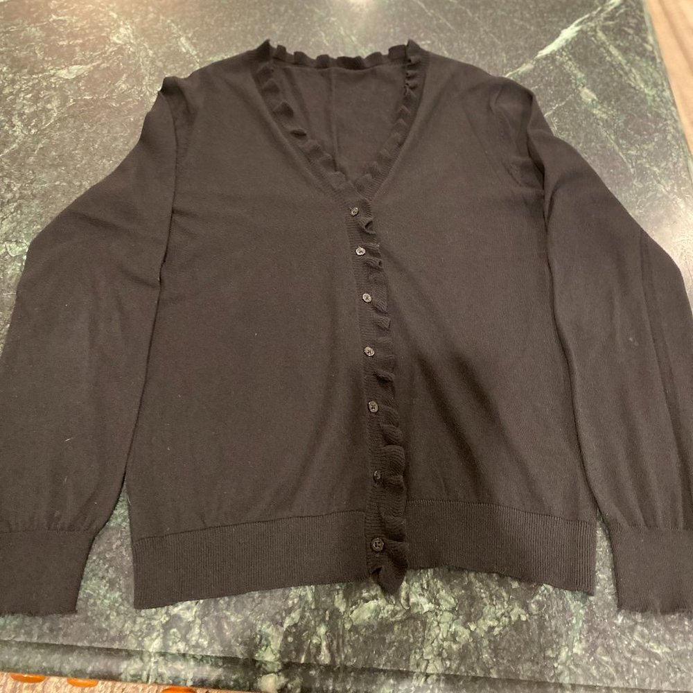 Ralph Lauren ruffle black cardigan sweater